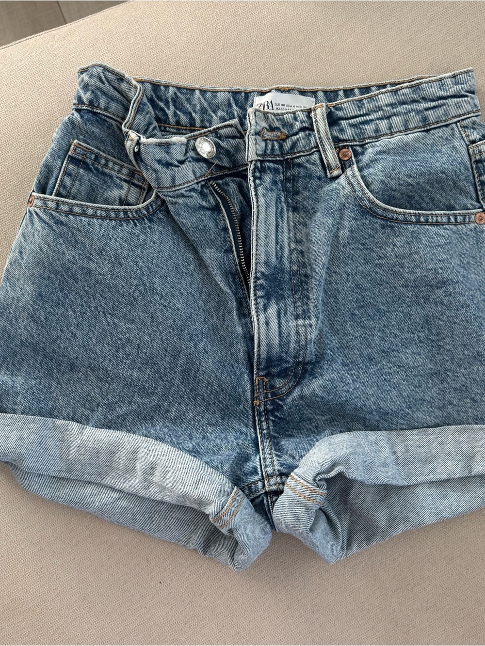 Zara Light Blue Rolled-Hem Denim Shorts